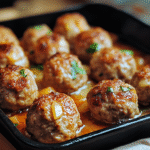 Apple Cheddar Turkey Meatballs baked golden on tray