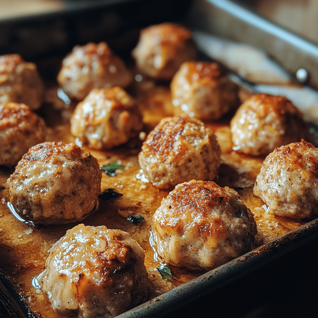 Apple Cheddar Turkey Meatballs baked golden on tray