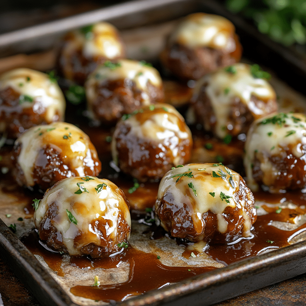 Baked Cheesy BBQ Meatballs with caramelized sauce