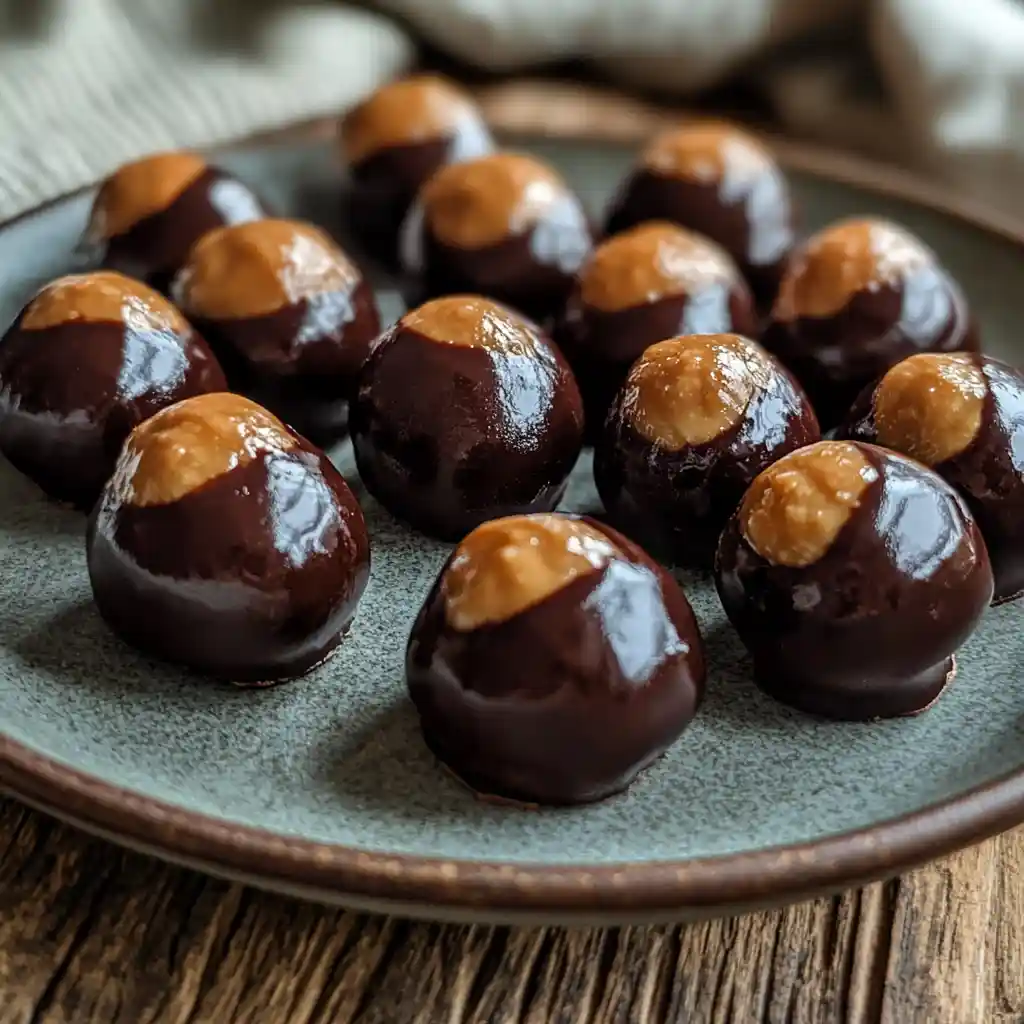 Chickpea Buckeyes on a wooden plate