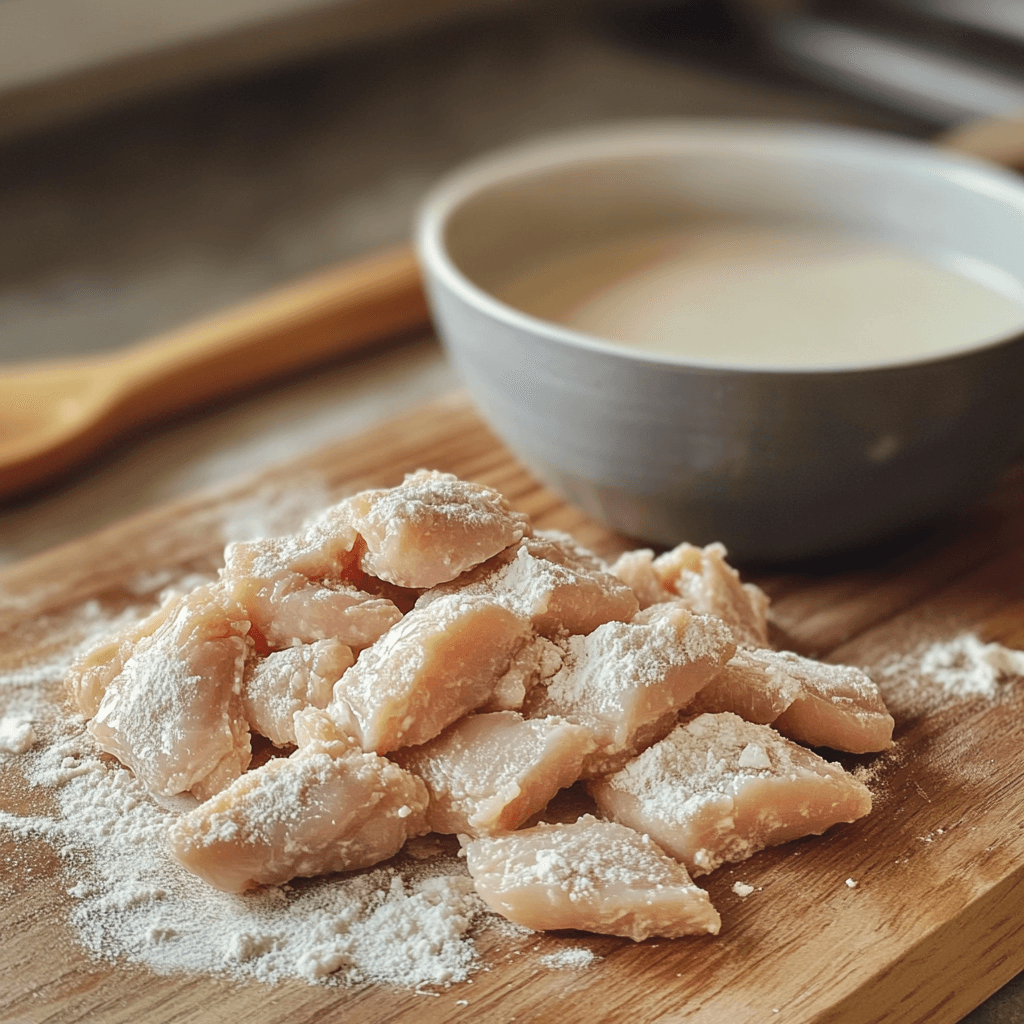 cracker barrel southern fried chicken being coated in flour and buttermilk