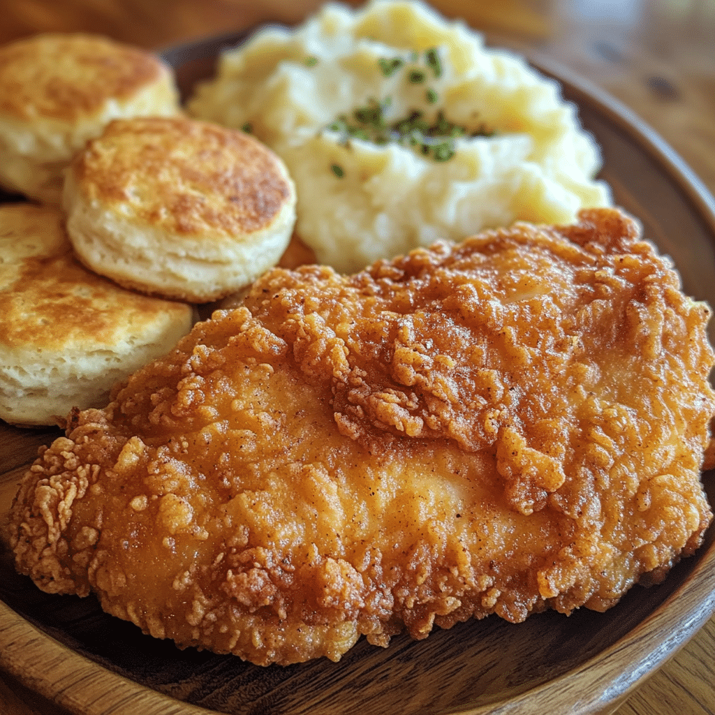cracker barrel southern fried chicken with mashed potatoes and biscuits