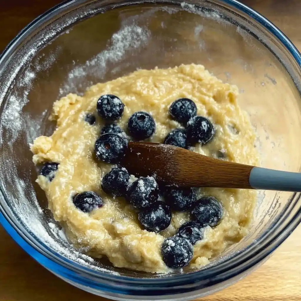 gluten-free-blueberry-muffins-almond-flour-batter Gluten free blueberry muffins almond flour batter going into muffin cups