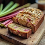 Gluten Free Healthy Rhubarb Bread You’ll Love 2 gluten free healthy rhubarb bread sliced on wooden cutting board recipe