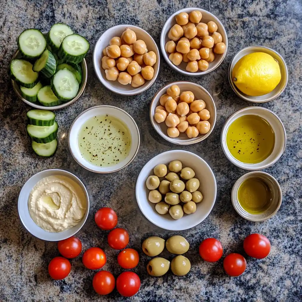 greek-hummus-ingredients Ingredients for an authentic Greek Hummus Plate