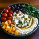 Greek Hummus Plate: The Ultimate Mediterranean Appetizer Guide 2 Greek Hummus Plate topped with olives, feta, and fresh vegetables