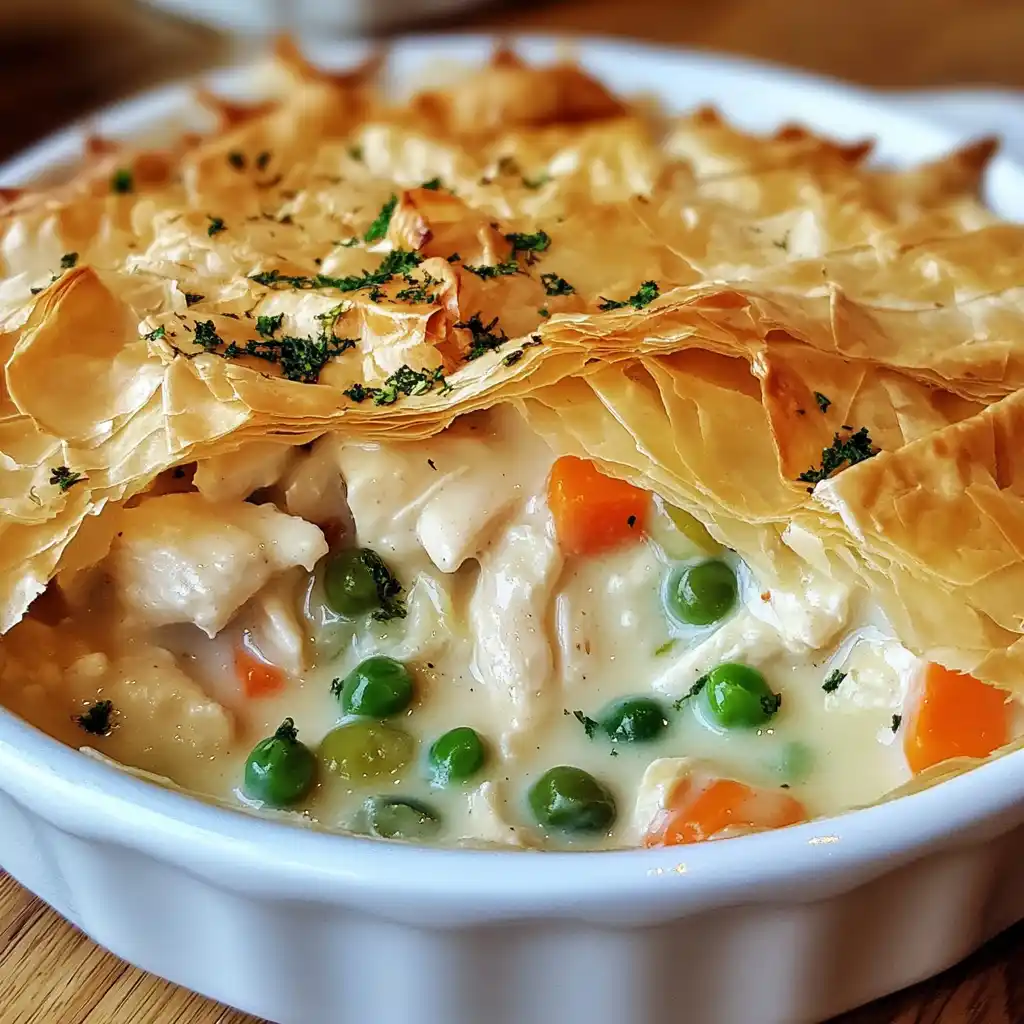 Healthy chicken pot pie fresh from the oven