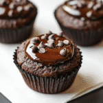 Healthy Chocolate Muffins on a wooden board