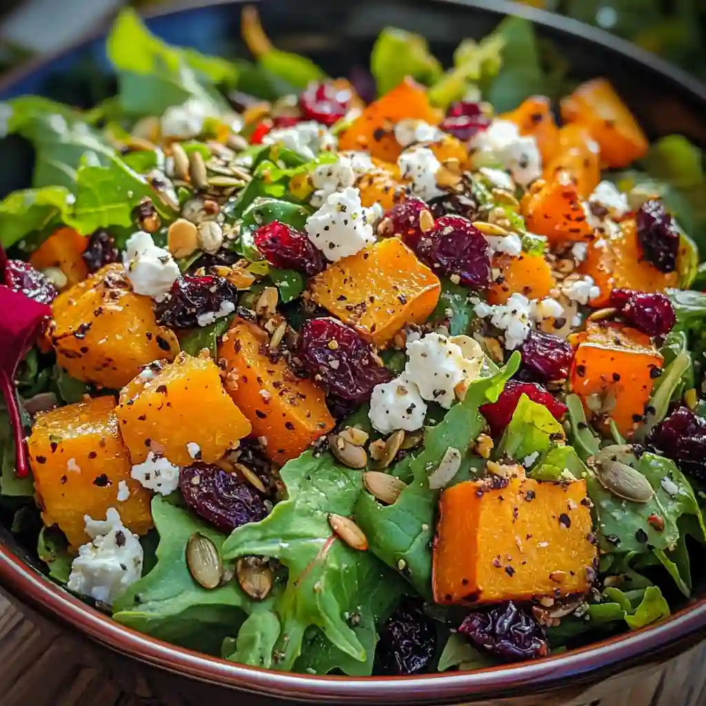 healthy-roasted-butternut-squash-salad-bowl healthy roasted butternut squash salad with delicious toppings