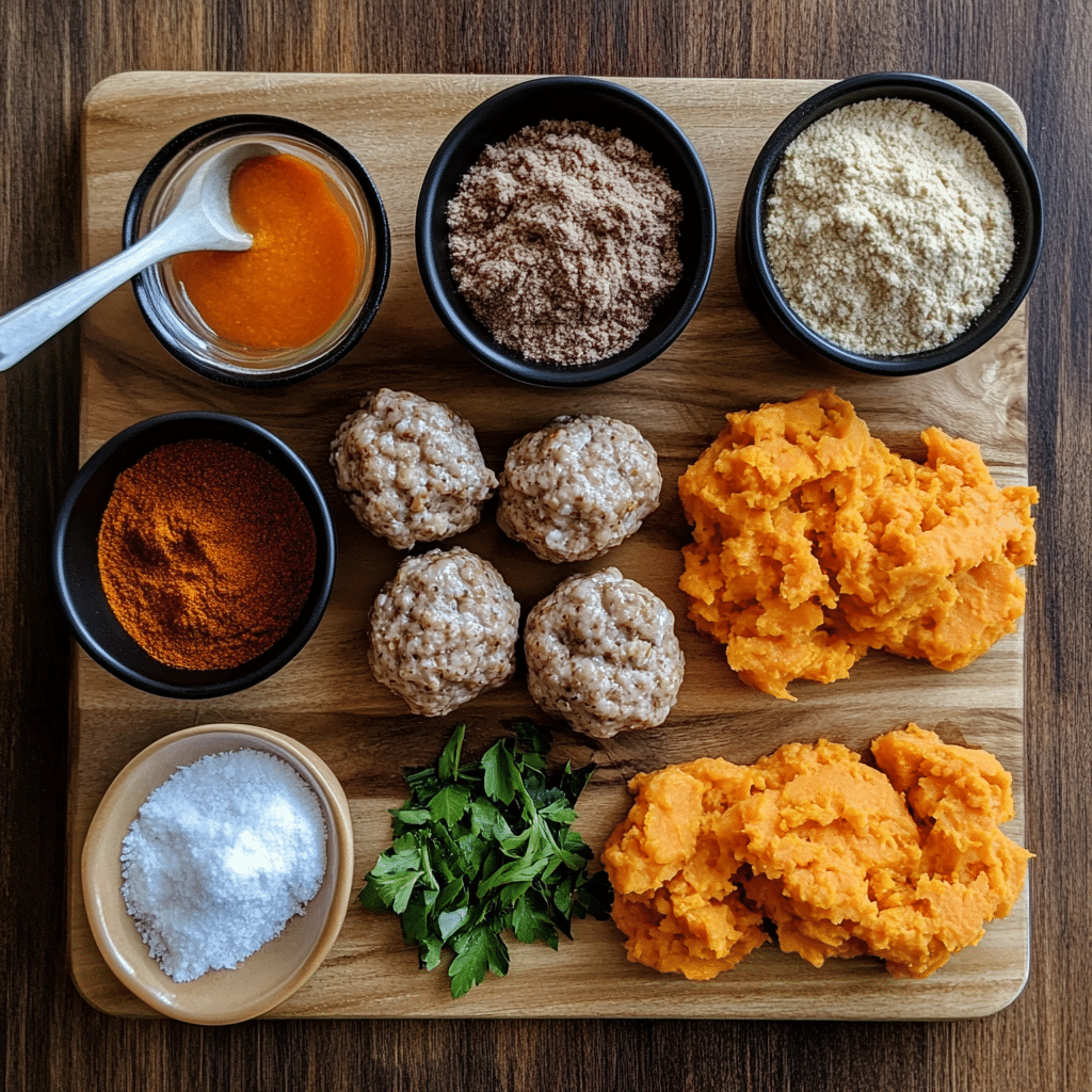 Ingredients for Paleo Turkey Sweet Potato Meatballs