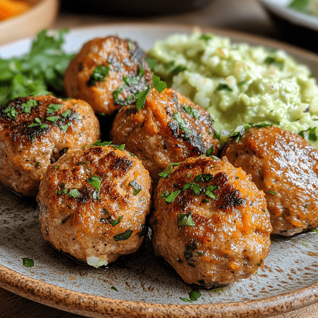 Paleo Turkey Sweet Potato Meatballs on a rustic plate