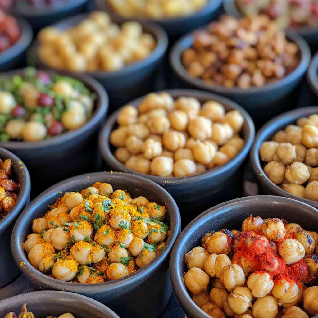 Different flavors of roasted chickpea snack mix