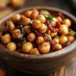 Roasted Chickpea Snack Mix in a rustic wooden bowl