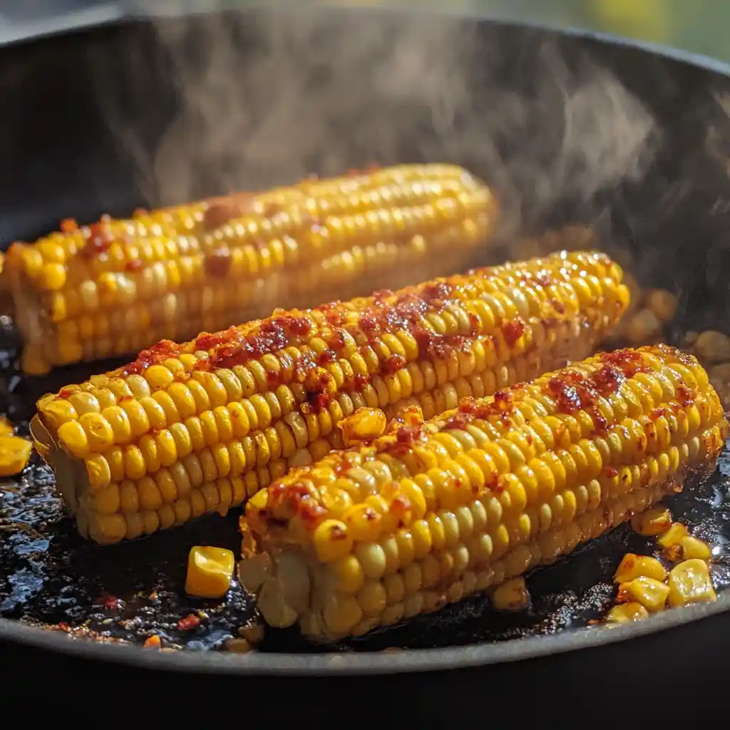 roasted-corn-for-dip Corn kernels roasting in skillet for Mexican Street Corn Dip