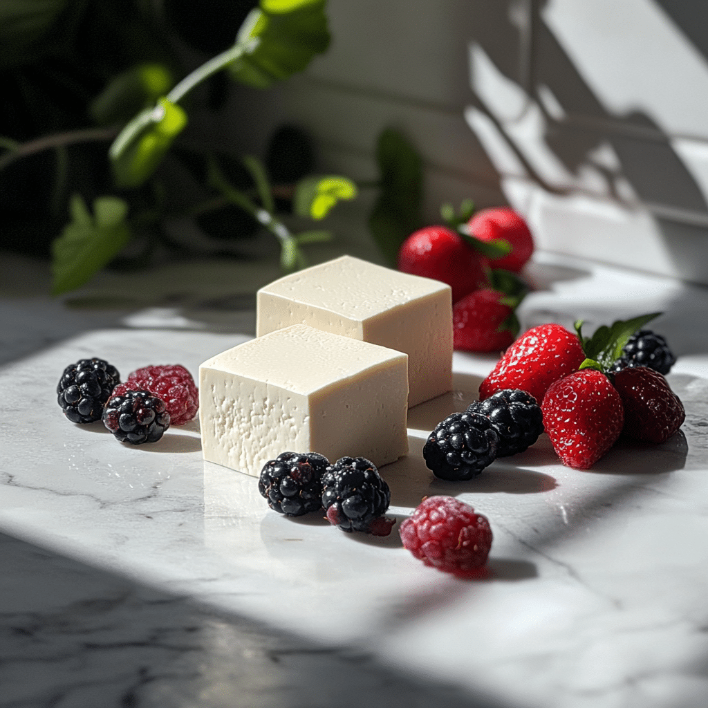Silken tofu and berries ready for a smoothie