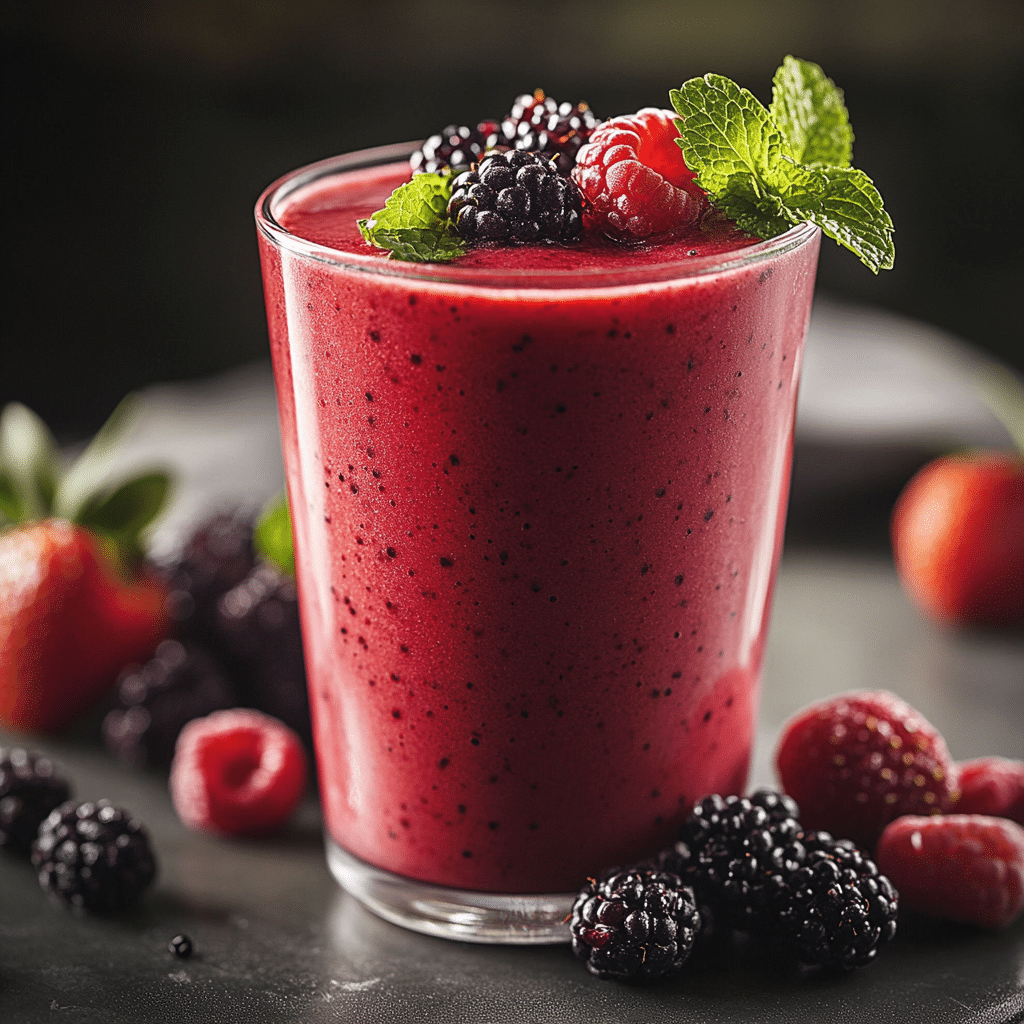 Silken Tofu Berry Smoothie in glass with fresh berries