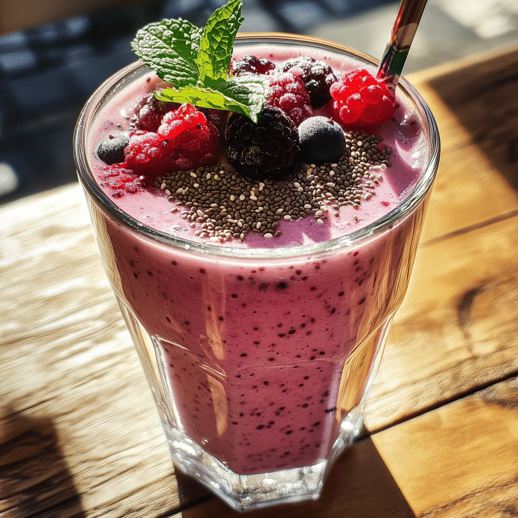Silken tofu berry smoothie with chia and berries