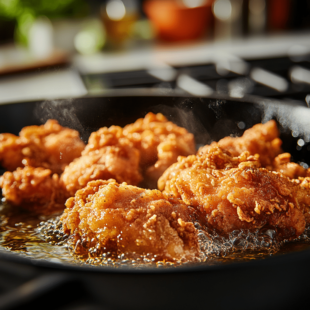 cracker barrel southern fried chicken cooking in skillet