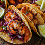Spicy Shrimp Tacos digital recipe card with ingredients and steps