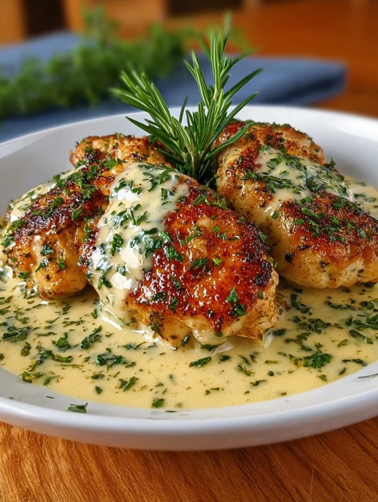 Golden Garlic Butter Chicken with Creamy Herb Sauce
